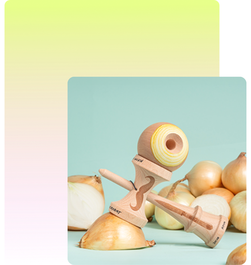 Creator demonstrating Krom Kendama in store
